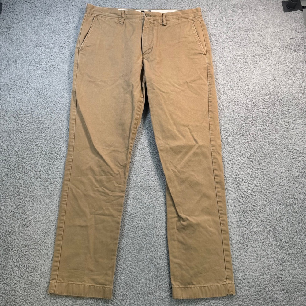 J.Crew Broken-In Chino Pants Mens 33x30 Khaki Tan 100% Cotton Slim Straight